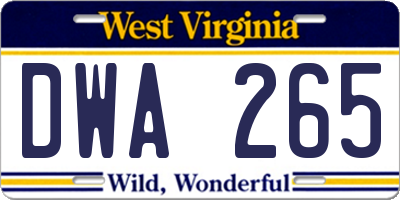 WV license plate DWA265