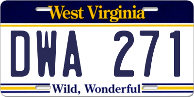 WV license plate DWA271