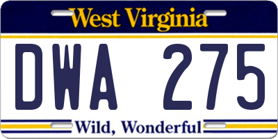 WV license plate DWA275