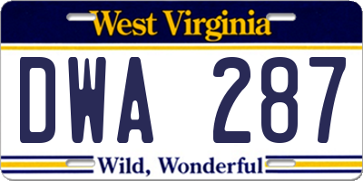WV license plate DWA287