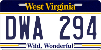 WV license plate DWA294
