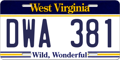 WV license plate DWA381