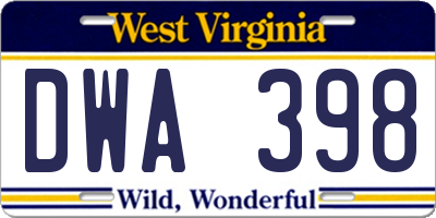 WV license plate DWA398
