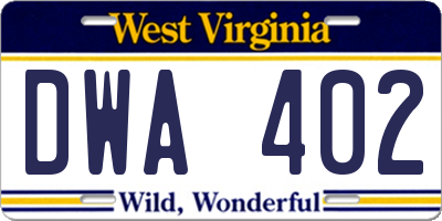 WV license plate DWA402