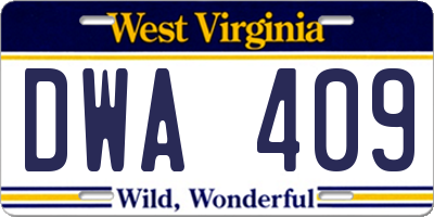 WV license plate DWA409