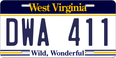 WV license plate DWA411
