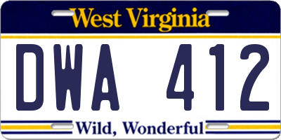 WV license plate DWA412