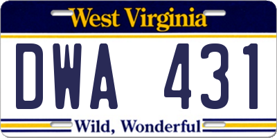 WV license plate DWA431