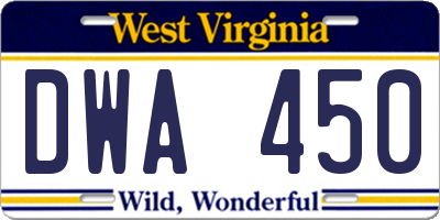WV license plate DWA450