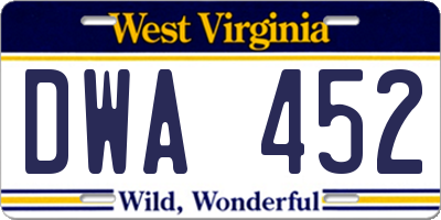 WV license plate DWA452