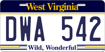 WV license plate DWA542
