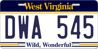 WV license plate DWA545