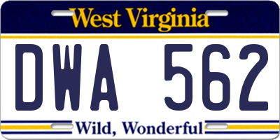 WV license plate DWA562