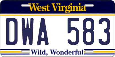 WV license plate DWA583