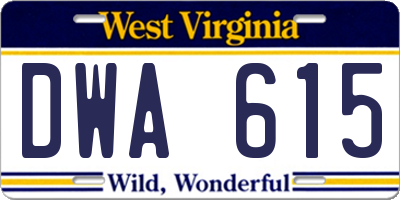WV license plate DWA615
