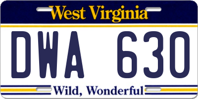 WV license plate DWA630