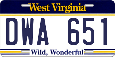 WV license plate DWA651