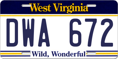 WV license plate DWA672