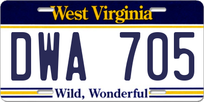 WV license plate DWA705