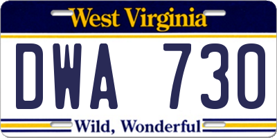 WV license plate DWA730