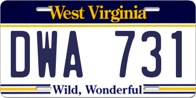 WV license plate DWA731