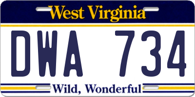 WV license plate DWA734