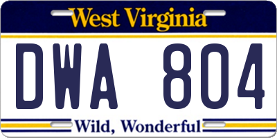 WV license plate DWA804