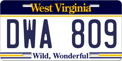 WV license plate DWA809