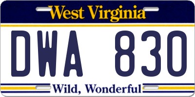 WV license plate DWA830