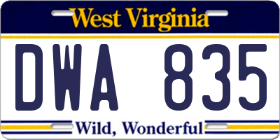 WV license plate DWA835