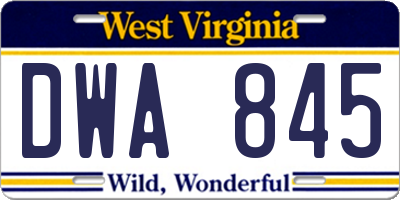 WV license plate DWA845