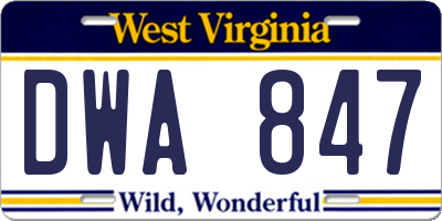 WV license plate DWA847