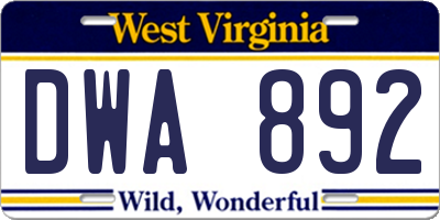WV license plate DWA892