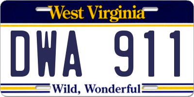 WV license plate DWA911