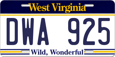 WV license plate DWA925