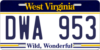 WV license plate DWA953