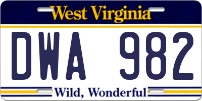 WV license plate DWA982