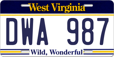 WV license plate DWA987