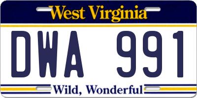 WV license plate DWA991