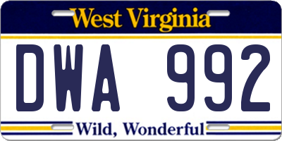 WV license plate DWA992
