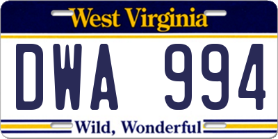WV license plate DWA994