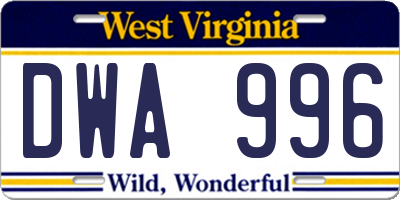 WV license plate DWA996