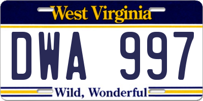 WV license plate DWA997