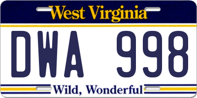WV license plate DWA998
