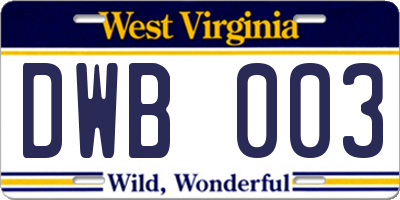 WV license plate DWB003