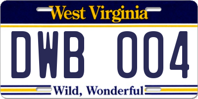 WV license plate DWB004