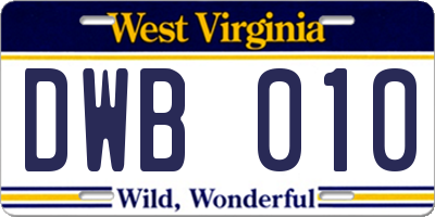 WV license plate DWB010