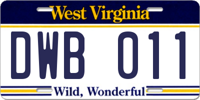 WV license plate DWB011