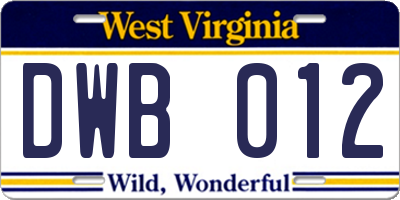 WV license plate DWB012