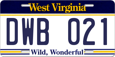 WV license plate DWB021